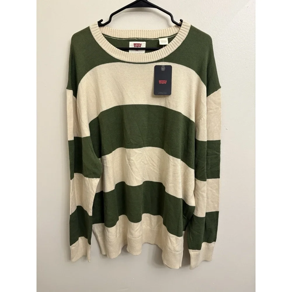 Levi's Men's Striped Crewneck Knit Sweater Green Cream White XL NWT New